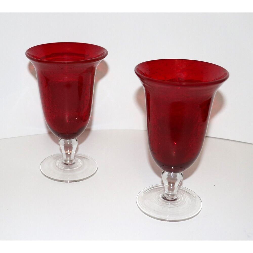 Artland Iris Ruby Red Seeded Bubble Iced Tea Goblets with Clear Stem - Rare!